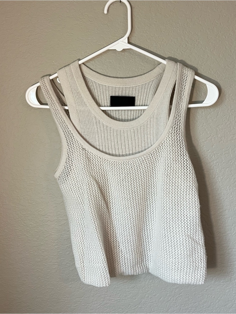 RtA 100% Cashmere Open Mesh Layered Tank Top Ivory Quiet Luxury XS